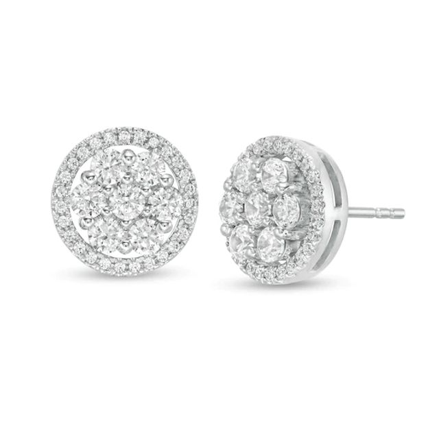 1 CT. T.w. Multi-Diamond Open Frame Stud Earrings in 10K White Gold