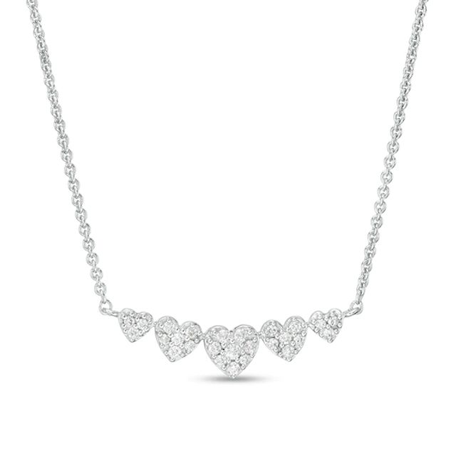 1/5 CT. T.w. Heart-Shaped Multi-Diamond Five Stone Necklace in Sterling Silver