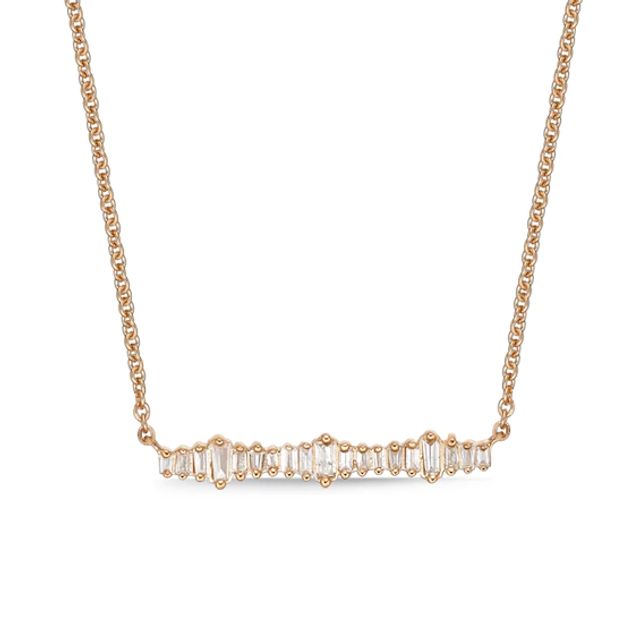 1/6 CT. T.w. Baguette Diamond Sideways Bar Necklace in 10K Rose Gold