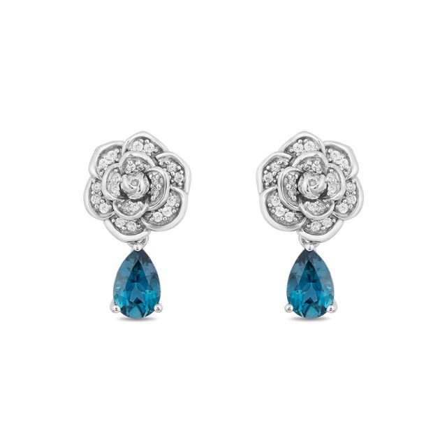 Collector's Edition Enchanted Disney Cinderella 70th Anniversary Blue Topaz and Diamond Stud Earrings in Sterling Silver