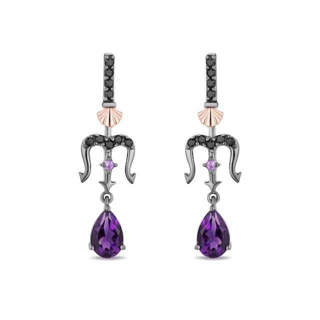 Enchanted Disney Villains Ursula Amethyst and 1/6 CT. T.w. Black Diamond Drop Earrings in Sterling Silver