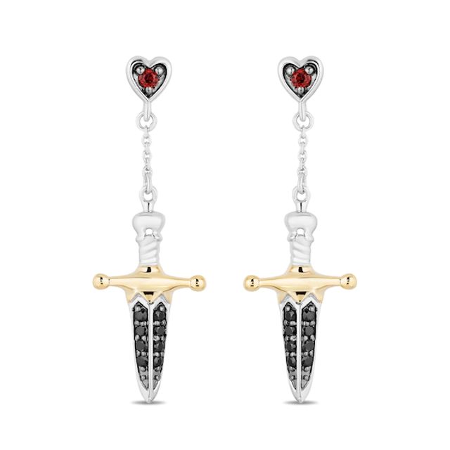 Enchanted Disney Villains Evil Queen Garnet and Black Diamond Drop Earrings in Sterling Silver and 10K Gold