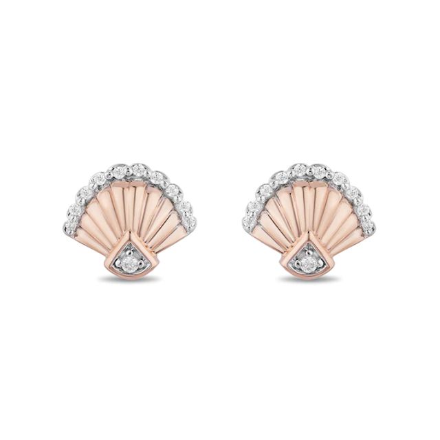 Enchanted Disney Ariel 1/10 CT. T.w. Diamond Seashell Stud Earrings in 10K Rose Gold