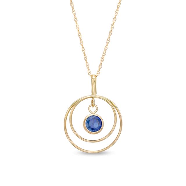 5.0mm Blue Sapphire Solitaire Dangle Open Circles Orbit Pendant in 10K Gold