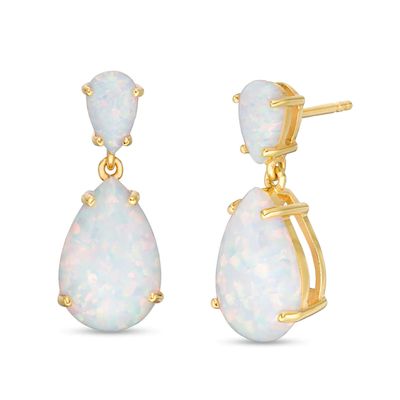 Pear-Shaped Lab-Created Opal Double Teardrop Earrings in Sterling Silver with 10K Gold Plate