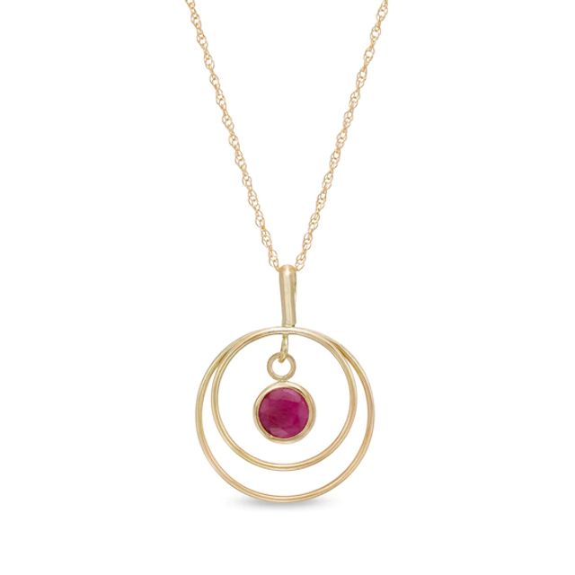 5.0mm Ruby Solitaire Dangle Open Circles Orbit Pendant in 10K Gold