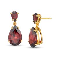 Pear-Shaped Garnet Double Teardrop Earrings in Sterling Silver with 10K Gold Plate