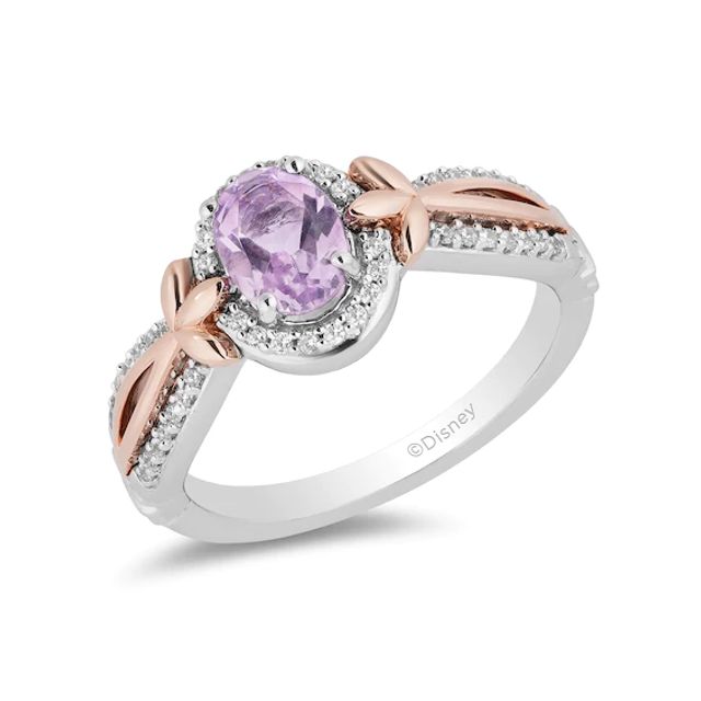 Enchanted Disney Rapunzel Oval Amethyst and 1/6 CT. T.w. Diamond Ring in Sterling Silver and 10K Rose Gold