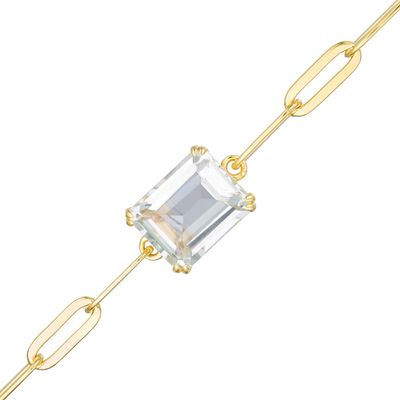 Emerald-Cut White Topaz Solitaire Paper Clip Chain Bracelet in Sterling Silver with 18K Gold Plate - 7.25"