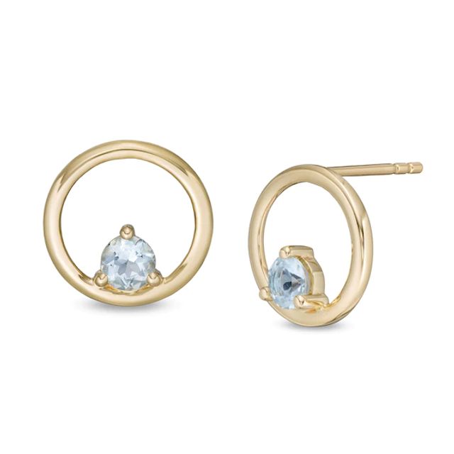 4.0mm Aquamarine Solitaire Open Circle Stud Earrings in 10K Gold