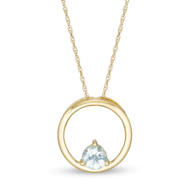 5.0mm Aquamarine Solitaire Open Circle Pendant in 10K Gold