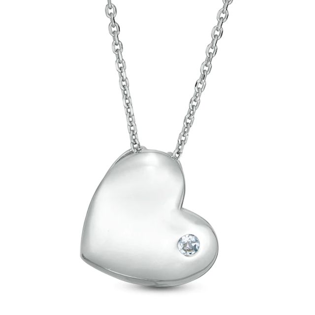 4.0mm Aquamarine Solitaire Tilted Puff Heart Pendant in Sterling Silver