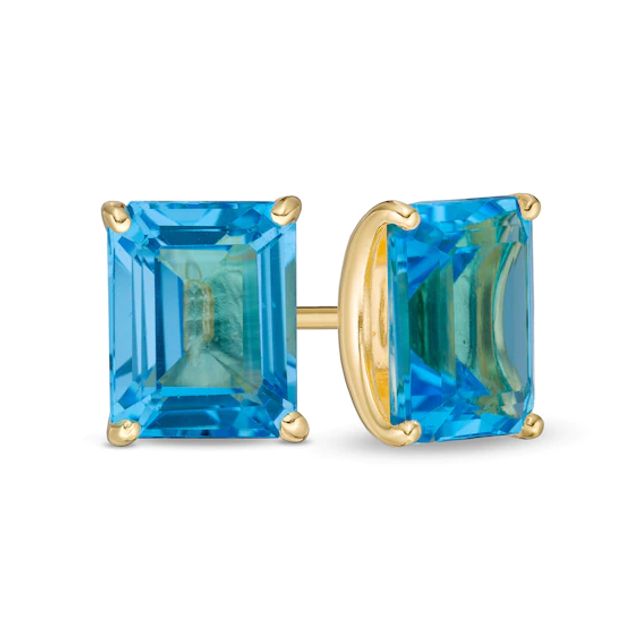 Emerald-Cut Swiss Blue Topaz Solitaire Stud Earrings in Sterling Silver with 18K Gold Plate