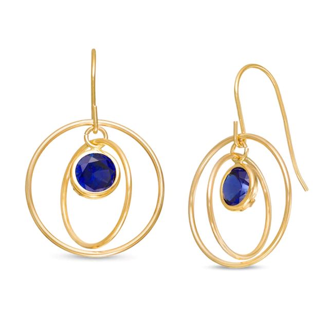 5.0mm Blue Sapphire Solitaire Dangle Open Circles Orbit Drop Earrings in 10K Gold