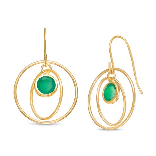 5.0mm Emerald Solitaire Dangle Open Circles Orbit Drop Earrings in 10K Gold
