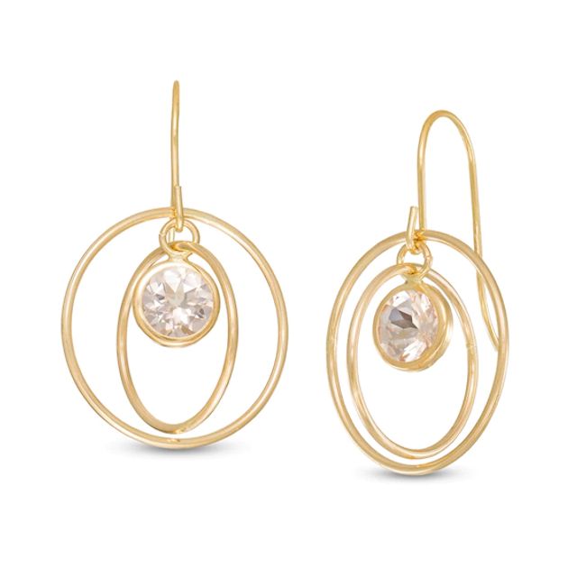 5.0mm Morganite Solitaire Dangle Open Circles Orbit Drop Earrings in 10K Gold