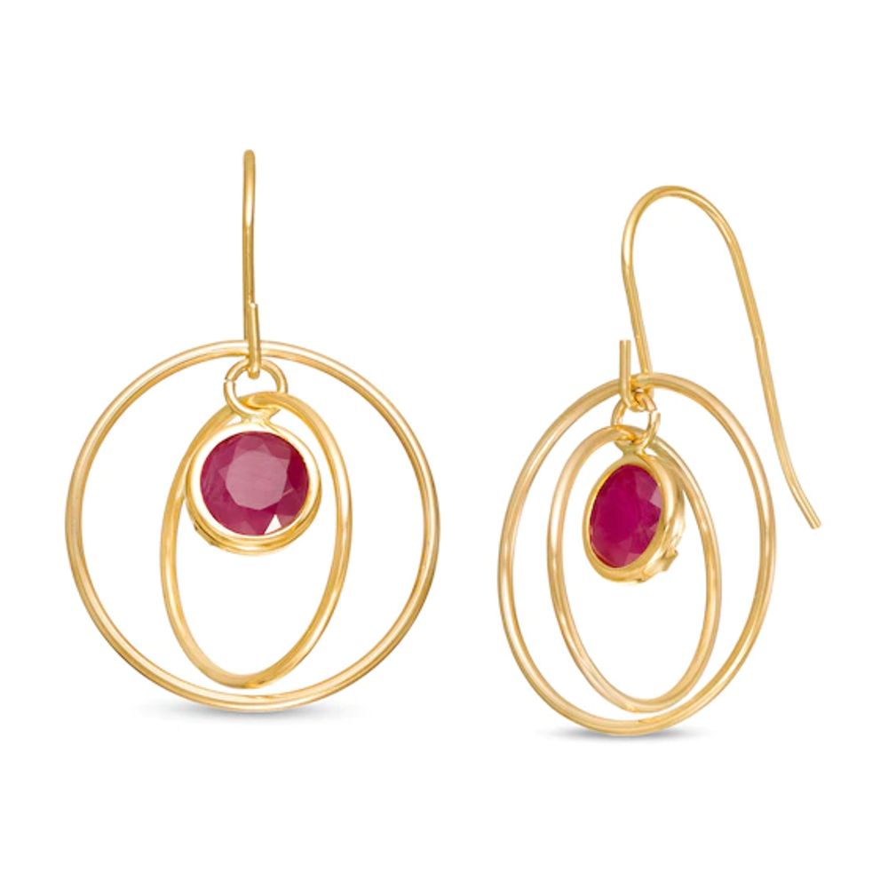 5.0mm Ruby Solitaire Dangle Open Circles Orbit Drop Earrings in 10K Gold