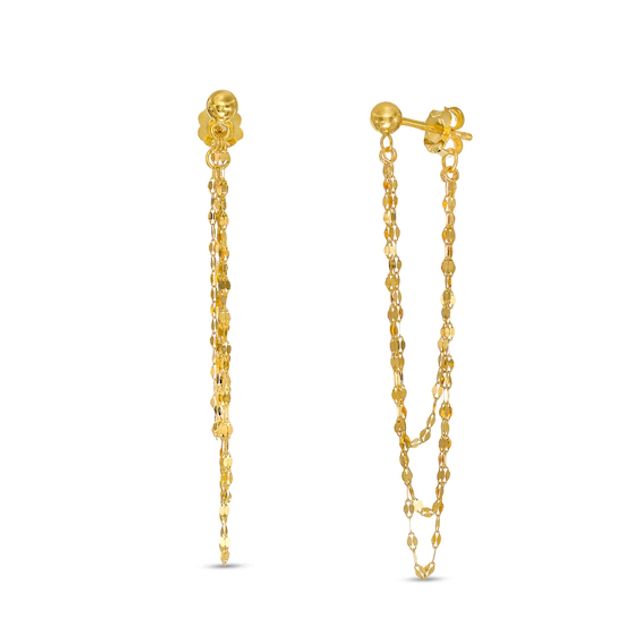 Layered Triple Loop Mirror Chain Drop Earrings in 10K Gold