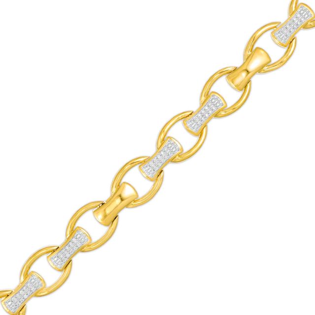 Men's 1/3 CT. T.w. Diamond Open Oval and Bamboo Link Bracelet in 10K Gold - 8.5"