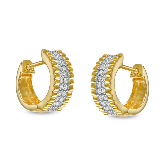 Men's 1/3 CT. T.w. Diamond Double Row Scallop Border Huggie Hoop Earrings in 10K Gold