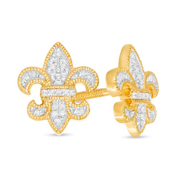 Men's 1/10 CT. T.w. Diamond Vintage-Style Fleur-de-Lis Stud Earrings in 10K Gold