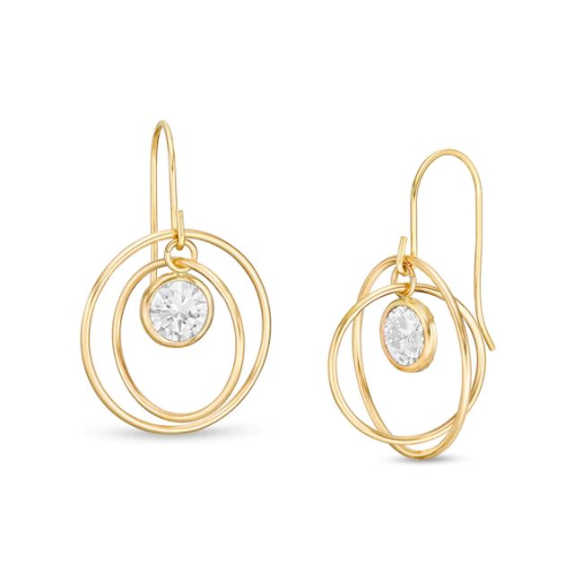 5.0mm White Topaz Solitaire Dangle Open Circles Orbit Drop Earrings in 10K Gold