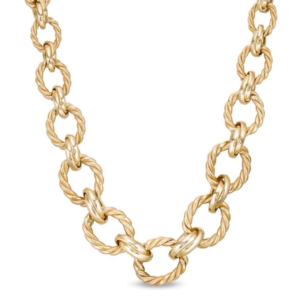 Rope-Textured Graduated Link Chain Necklace in 10K Gold