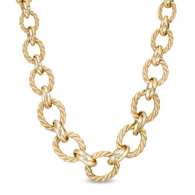 Rope-Textured Graduated Link Chain Necklace in 10K Gold