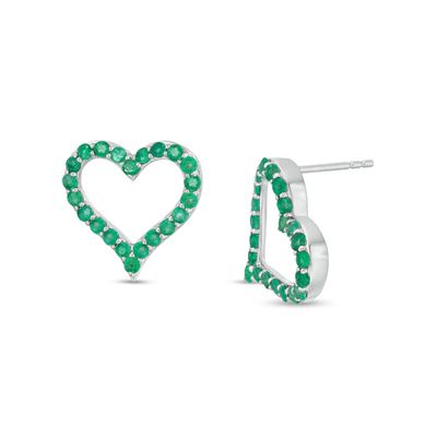 Emerald Heart Outline Stud Earrings Sterling Silver