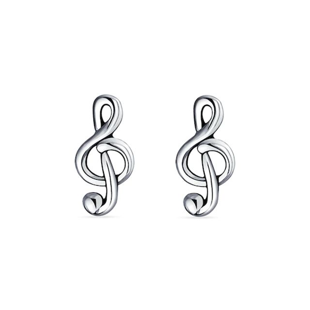 Treble Clef Stud Earrings in Sterling Silver