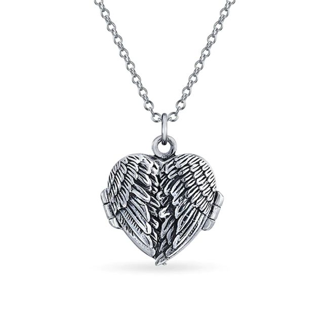 Oxidized Angel Wings Heart Locket in Sterling Silver