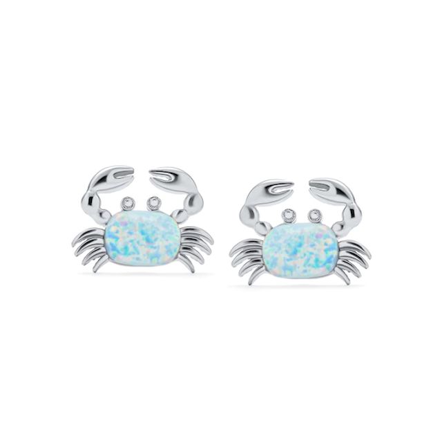 Cushion-Shaped Lab-Created Opal Crab Stud Earrings in Sterling Silver