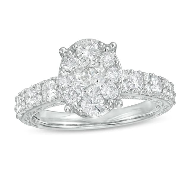 1-1/2 CT. T.w. Composite Oval Diamond Engagement Ring in 14K White Gold