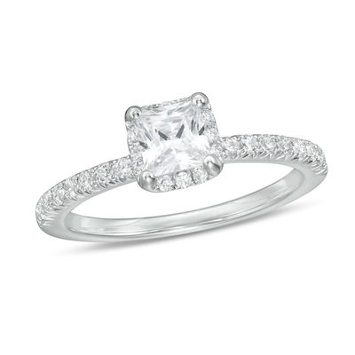 1 CT. T.w. Princess-Cut Diamond Cushion Frame Engagement Ring in 14K White Gold (I/I2)