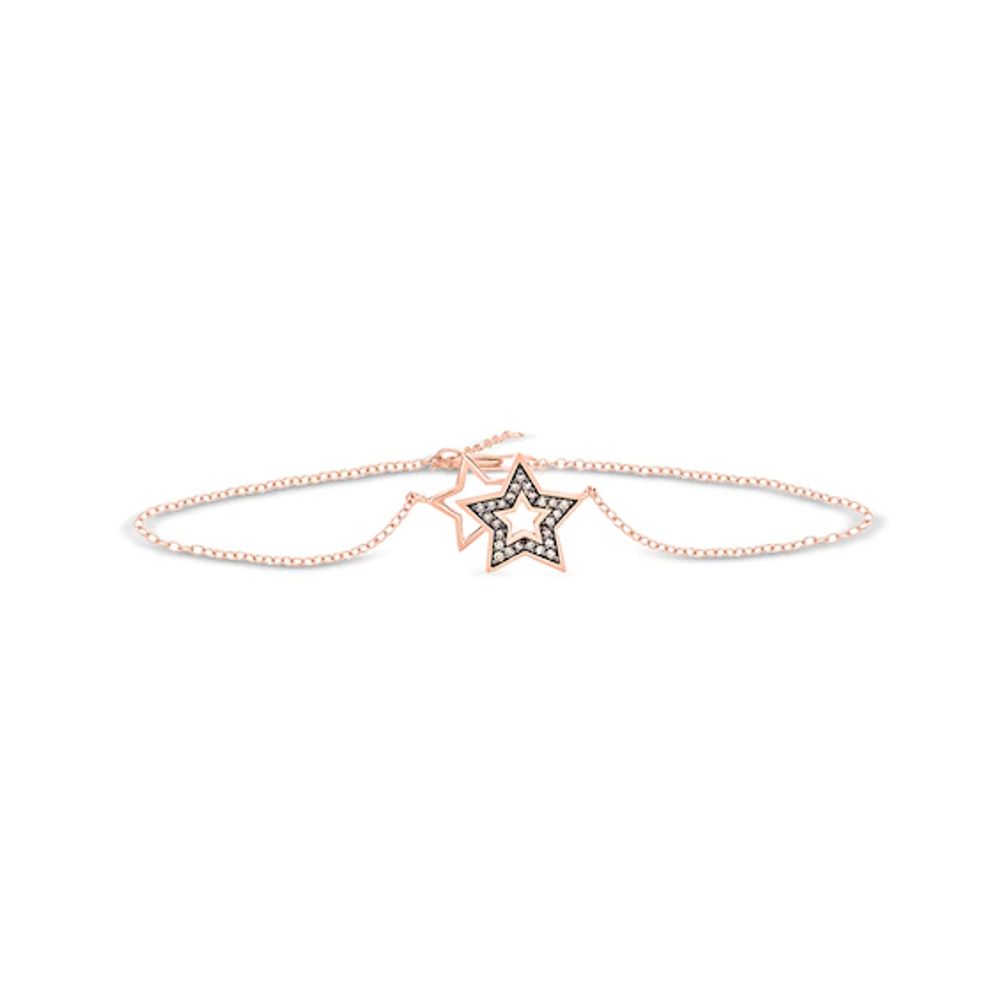 1/8 CT. T.w. Enhanced Champagne Diamond Double Star Anklet in Sterling Silver with 14K Rose Gold Plate - 10"