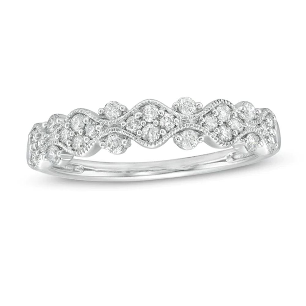 1/3 CT. T.w. Diamond Milgrain Stackable Band in 10K White Gold