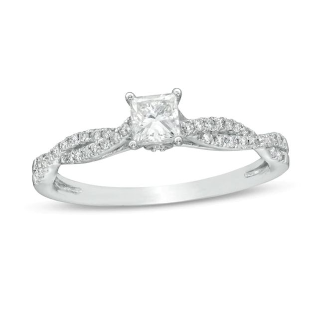 1/2 CT. T.w. Princess-Cut Diamond Twist Shank Engagement Ring in 14K White Gold (I/I2)
