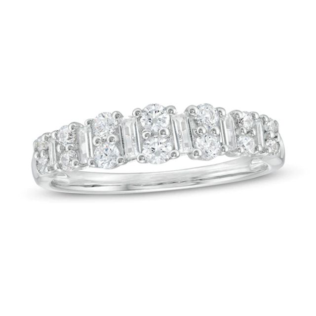 5/8 CT. T.w. Baguette and Round Diamond Band in 14K White Gold