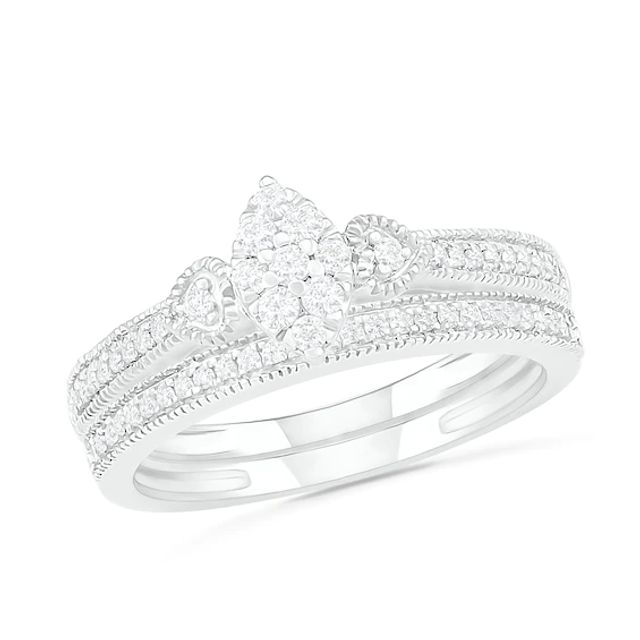 1/3 CT. T.w. Composite Diamond Marquise Vintage-Style Bridal Set in 10K White Gold