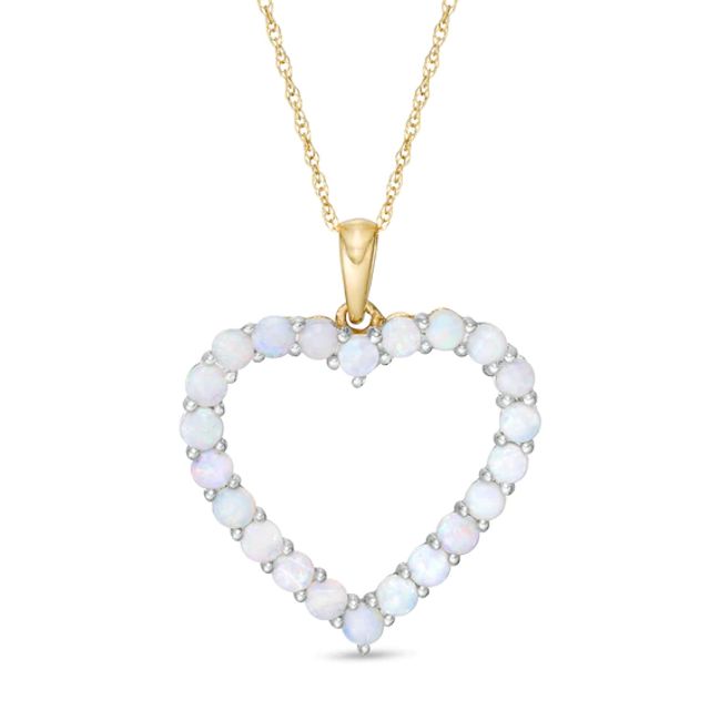 Opal Heart Outline Drop Pendant in 10K Gold