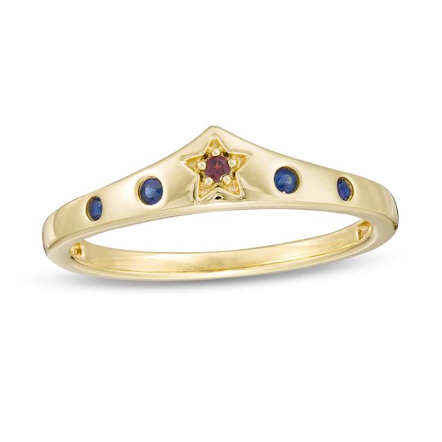 Wonder Womanâ¢ Collection Garnet and Blue Sapphire Tiara Ring in 10K Gold