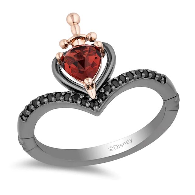 Enchanted Disney Villains Evil Queen Heart-Shaped Garnet and 1/6 CT. T.w. Diamond Ring in Sterling Silver - Size 7
