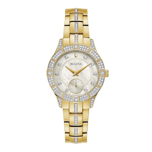 Ladies' Bulova Phantom Crystal Accent Gold-Tone Watch with Mother-of-Pearl Dial (Model: 98L283)