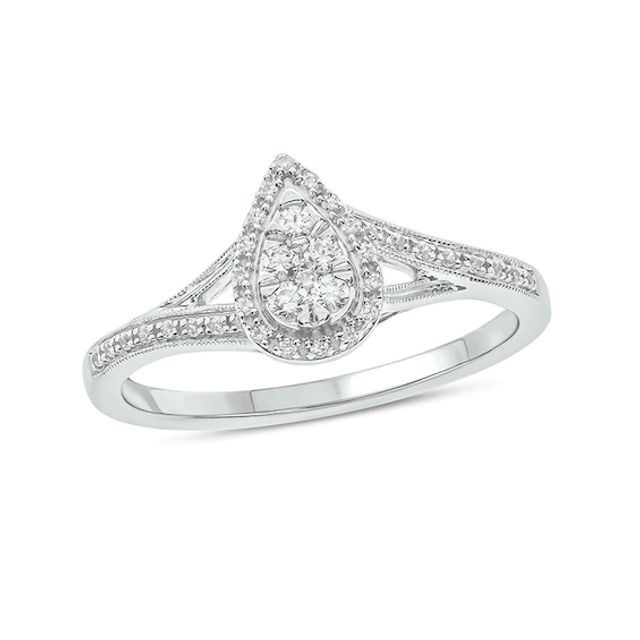 1/5 CT. T.w. Composite Pear Diamond Frame Vintage-Style Split Shank Promise Ring in 10K White Gold