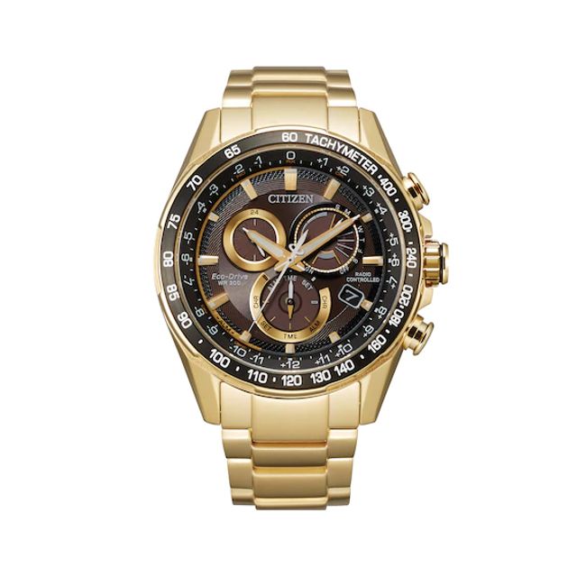 Men's Citizen Eco-DriveÂ® Pcat Gold-Tone Chronograph Watch with Black Dial (Model: Cb5912-50E)