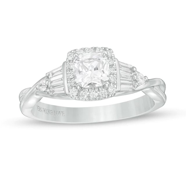 Vera Wang Love Collection 3/4 CT. T.w. Cushion-Cut Diamond Twist Shank Engagement Ring in 14K White Gold