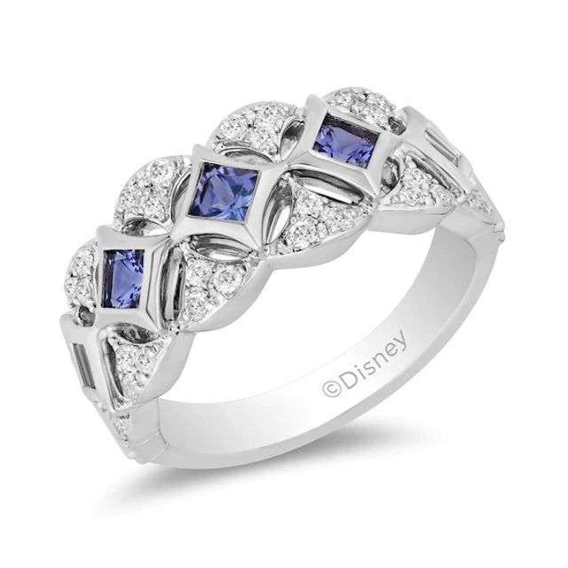 Enchanted Disney Ultimate Princess Celebration 3.0mm Tanzanite and 1/3 CT. T.w. Diamond Art Deco Band in 14K White Gold