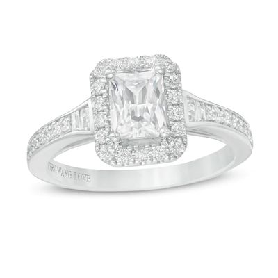 Vera Wang Love Collection 1-1/3 CT. T.w. Certified Emerald-Cut Diamond Frame Engagement Ring in 14K White Gold (I/Si2)