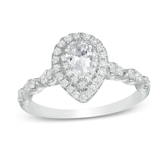 1 CT. T.w. Pear-Shaped Diamond Double Frame Scallop Shank Engagement Ring in 10K White Gold