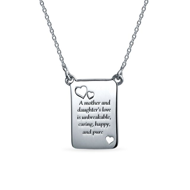 Oxidized "A mother and daughter's love..." and Heart Cut-Out Rectangle Necklace in Sterling Silver